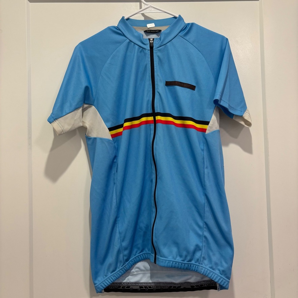Contour Belgium Cycling Jersey Mens Large Blue Full Zip Short Sleeve Made Italy